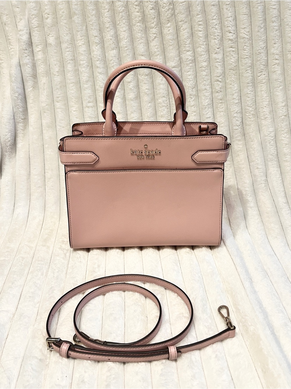 Kate Spade Blush Pink Saffiano Leather Top-Handle Satchel with Strap
